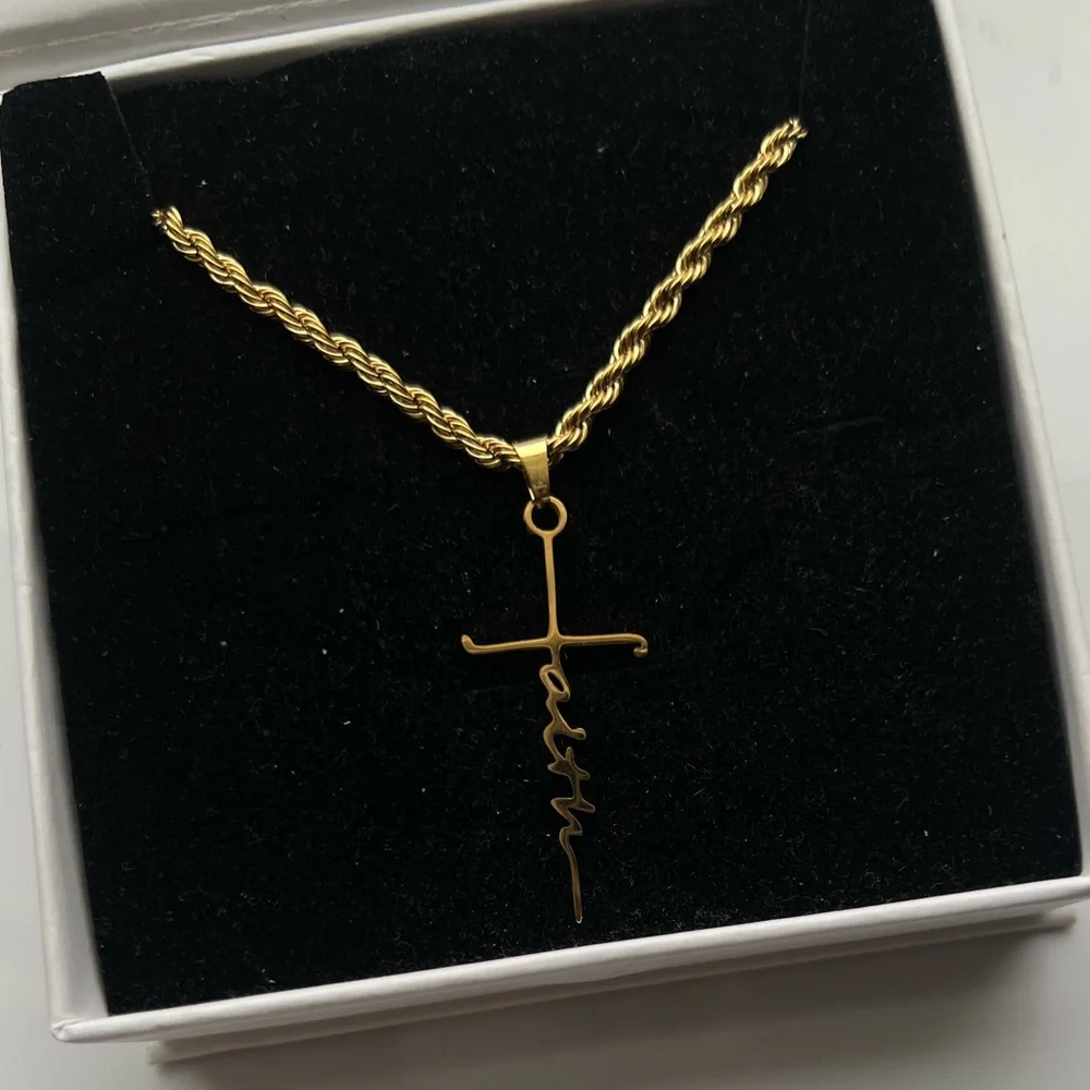 Elegant Gold Cross Faith Pendant Necklace